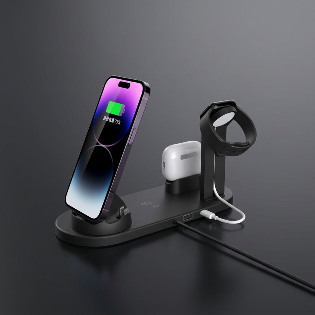 VelqariLiving 4-in-1 Wireless Charging Station — Fast Charge for iPhone, AirPods & Apple Watch