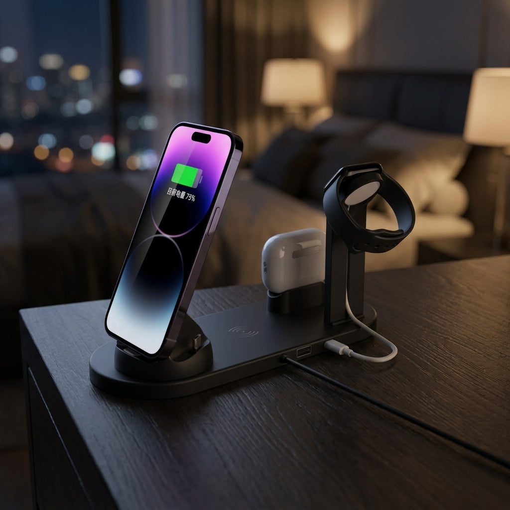 VelqariLiving 4-in-1 Wireless Charging Station — Fast Charge for iPhone, AirPods & Apple Watch